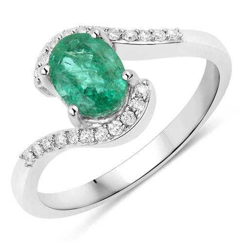 Emerald-1.35 Carat Genuine Zambian Emerald and White Diamond 14K White Gold Ring