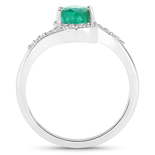 1.35 Carat Genuine Zambian Emerald and White Diamond 14K White Gold Ring