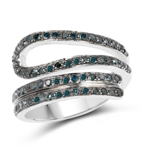 Diamond-0.83 Carat Genuine Blue Diamond .925 Sterling Silver Ring