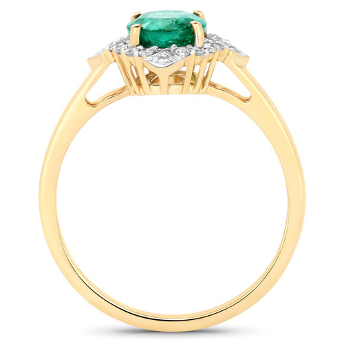 1.20 Carat Genuine Zambian Emerald and White Diamond 14K Yellow Gold Ring
