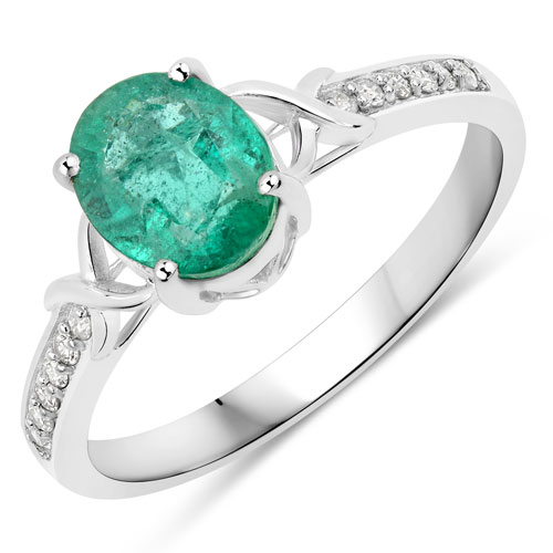 Emerald-1.21 Carat Genuine Zambian Emerald and White Diamond Ring