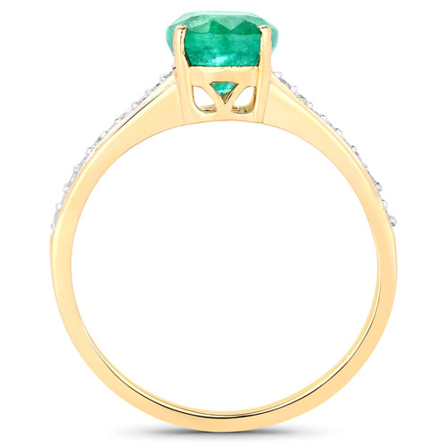 1.11 Carat Genuine Zambian Emerald and White Diamond 14K Yellow Gold Ring