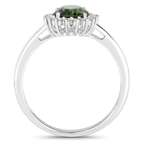 1.37 Carat Genuine Green Tourmaline and White Diamond 14K White Gold Ring