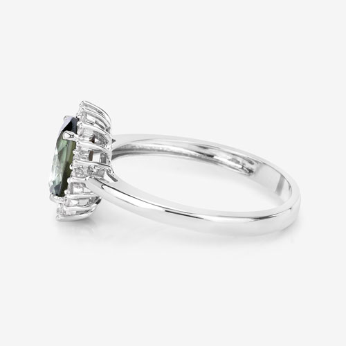 1.37 Carat Genuine Green Tourmaline and White Diamond 14K White Gold Ring
