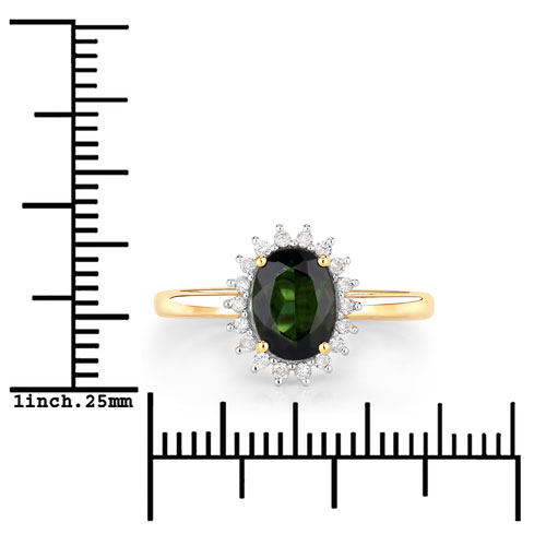 1.37 Carat Genuine Green Tourmaline and White Diamond 14K Yellow Gold Ring