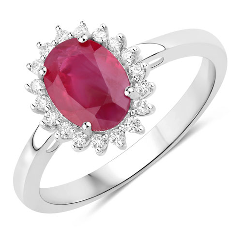 Ruby-1.58 Carat Genuine Ruby and White Diamond 10K White Gold Ring