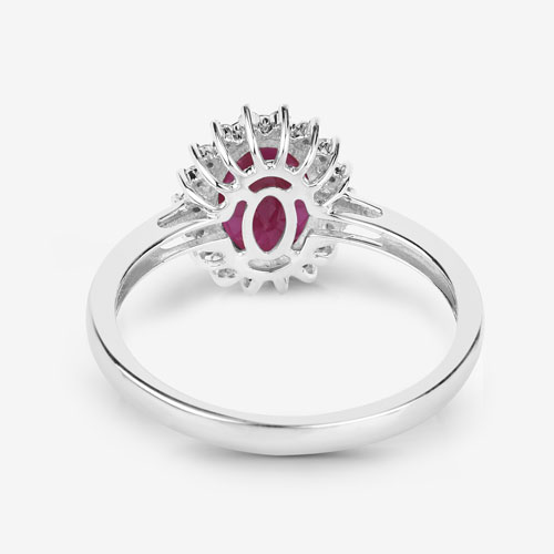 1.58 Carat Genuine Ruby and White Diamond 10K White Gold Ring
