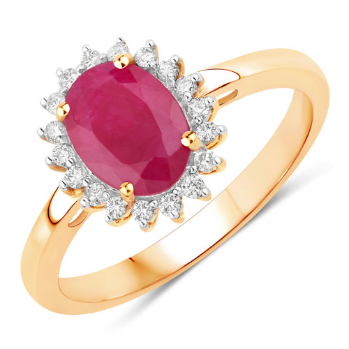 Ruby-1.58 Carat Genuine Ruby and White Diamond 10K Yellow Gold Ring