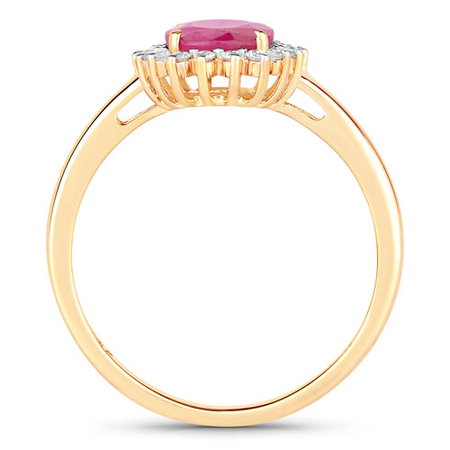 1.58 Carat Genuine Ruby and White Diamond 10K Yellow Gold Ring