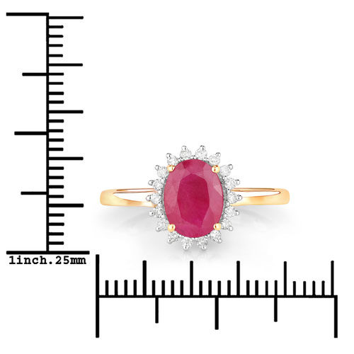 1.58 Carat Genuine Ruby and White Diamond 10K Yellow Gold Ring