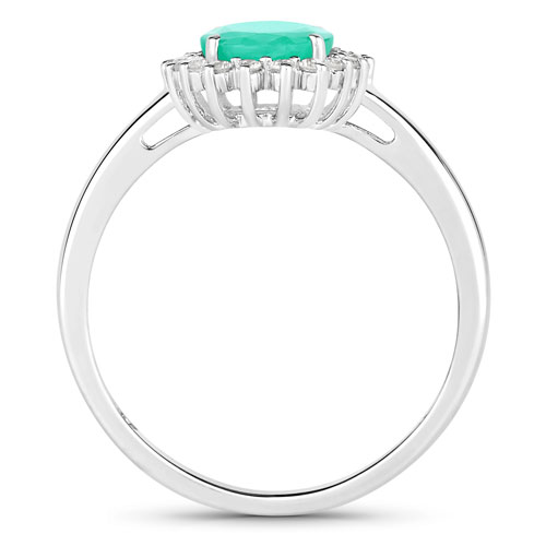 1.34 Carat Genuine Zambian Emerald and White Diamond 10K White Gold Ring