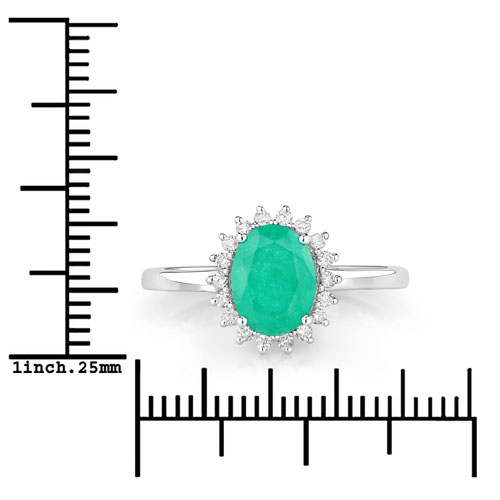 1.34 Carat Genuine Zambian Emerald and White Diamond 10K White Gold Ring