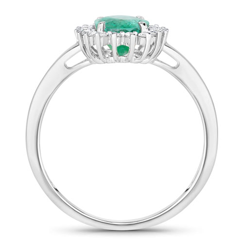 1.34 Carat Genuine Zambian Emerald and White Diamond 14K White Gold Ring