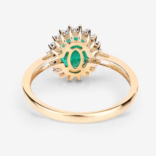 1.37 Carat Genuine Zambian Emerald and White Diamond 14K Yellow Gold Ring