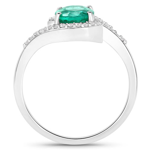 1.52 Carat Genuine Zambian Emerald and White Diamond 14K White Gold Ring