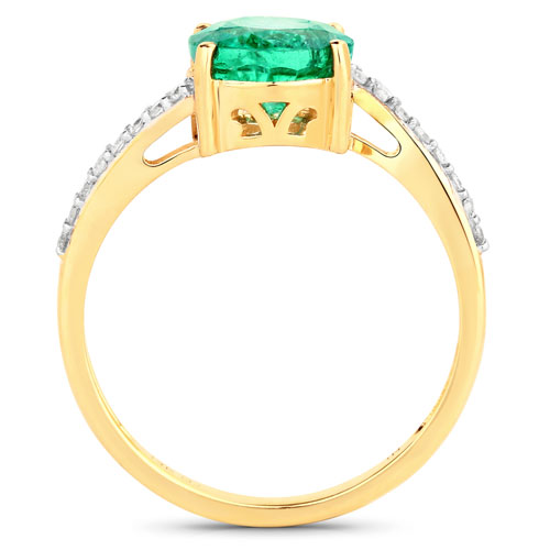 1.56 Carat Genuine Zambian Emerald and White Diamond 14K Yellow Gold Ring