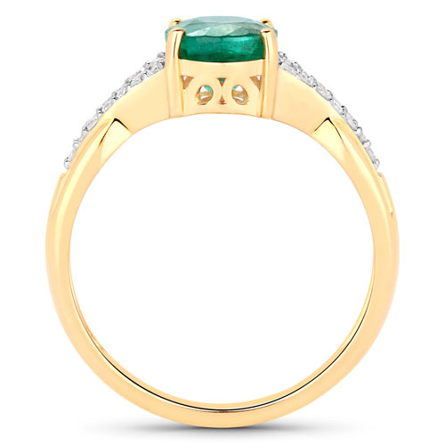 1.66 Carat Genuine Zambian Emerald and White Diamond 14K Yellow Gold Ring