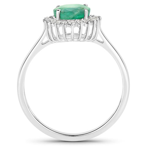 1.71 Carat Genuine Zambian Emerald and White Diamond 14K White Gold Ring