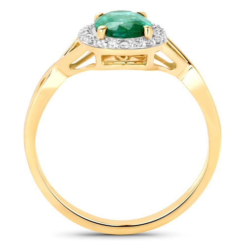 1.19 Carat Genuine Zambian Emerald and White Diamond 14K Yellow Gold Ring