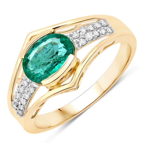 Emerald-1.19 Carat Genuine Zambian Emerald and White Diamond Ring