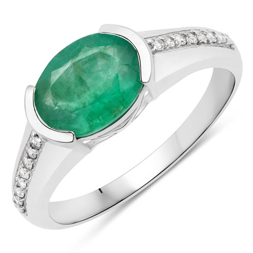 Emerald-1.54 Carat Genuine Zambian Emerald and White Diamond Ring