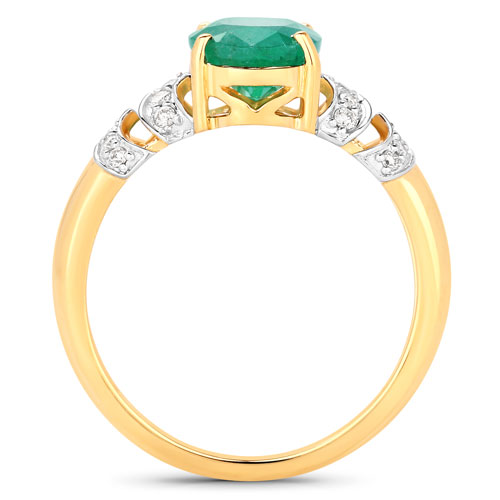 1.81 Carat Genuine Zambian Emerald and White Diamond 14K Yellow Gold Ring