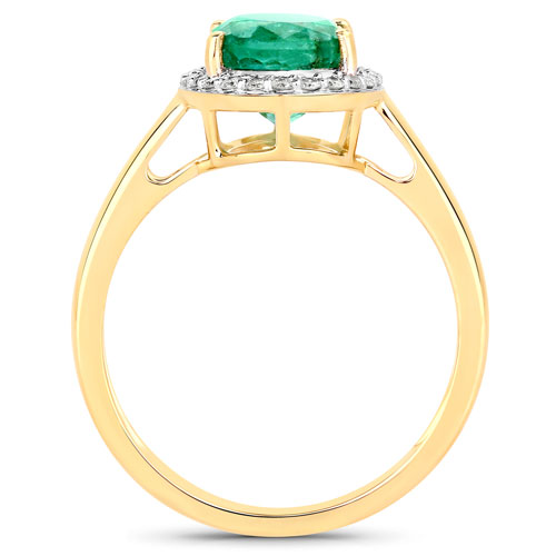 2.24 Carat Genuine Zambian Emerald and White Diamond 14K Yellow Gold Ring