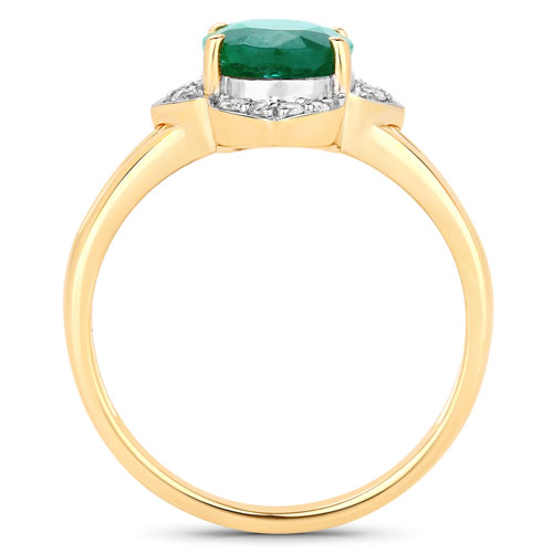 2.02 Carat Genuine Zambian Emerald and White Diamond 14K Yellow Gold Ring