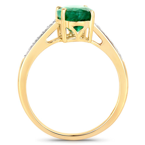 1.84 Carat Genuine Zambian Emerald and White Diamond 14K Yellow Gold Ring