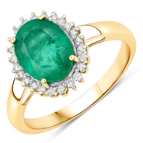 Emerald-2.41 Carat Genuine Zambian Emerald and White Diamond 14K Yellow Gold Ring