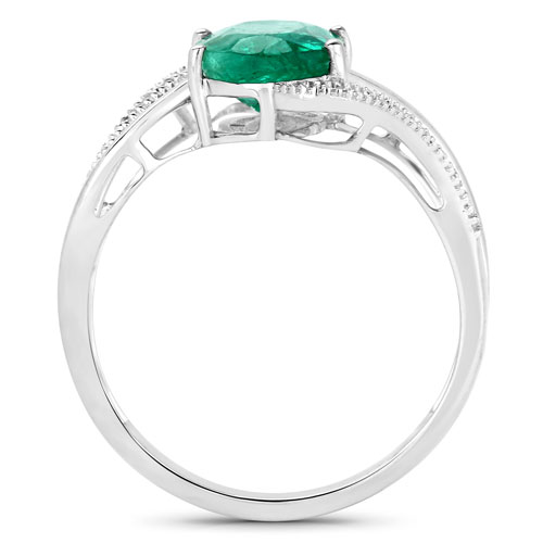 1.95 Carat Genuine Zambian Emerald and White Diamond 14K White Gold Ring