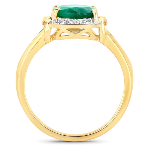 2.23 Carat Genuine Zambian Emerald and White Diamond 14K Yellow Gold Ring