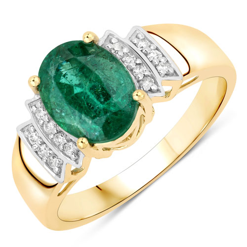 Emerald-2.25 Carat Genuine Zambian Emerald and White Diamond 14K Yellow Gold Ring