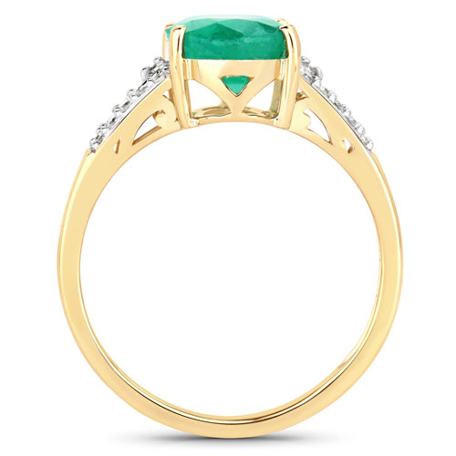 2.49 Carat Genuine Zambian Emerald and White Diamond 14K Yellow Gold Ring