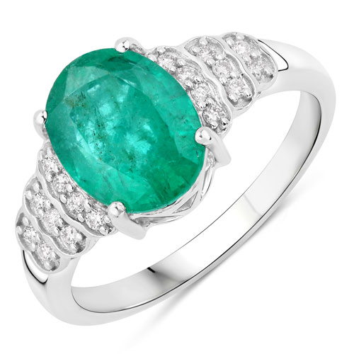 Emerald-2.12 Carat Genuine Zambian Emerald and White Diamond Ring