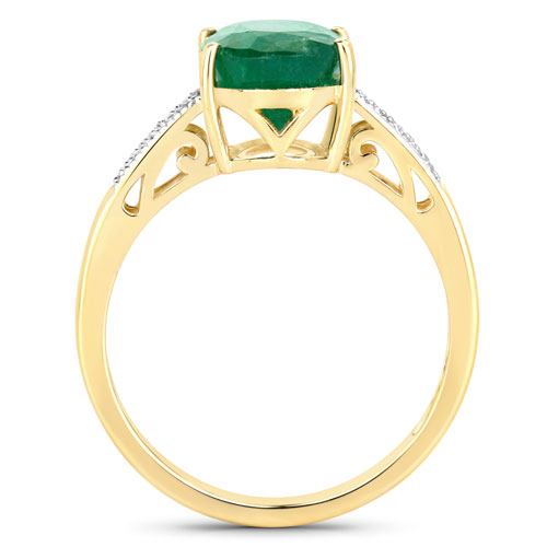 3.09 Carat Genuine Zambian Emerald and White Diamond 14K Yellow Gold Ring