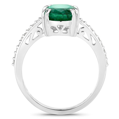 2.96 Carat Genuine Zambian Emerald and White Diamond 14K White Gold Ring