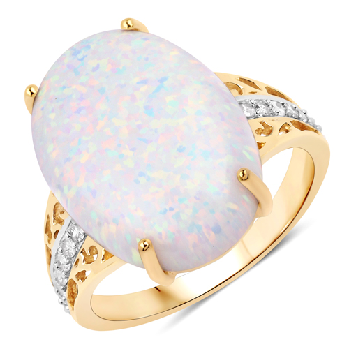 Opal-7.19 Carat Synthetic Opal and White Diamond 14K Yellow Gold Ring