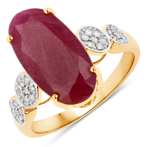 Ruby-7.20 Carat Genuine Ruby and White Diamond 14K Yellow Gold Ring