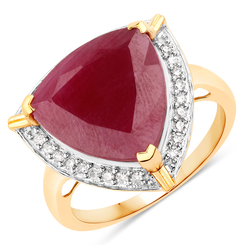 Ruby-9.94 Carat Genuine Ruby and White Diamond 14K Yellow Gold Ring