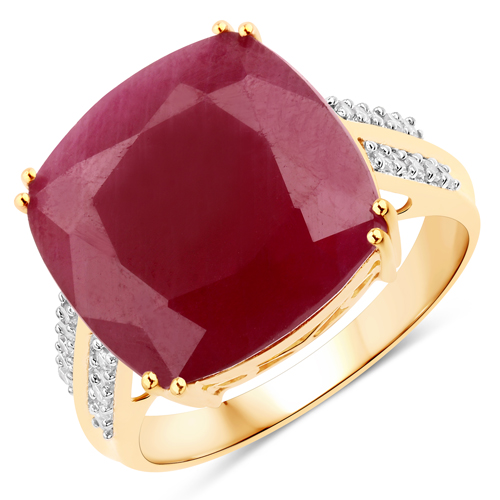 Ruby-12.04 Carat Genuine Ruby and White Diamond 14K Yellow Gold Ring