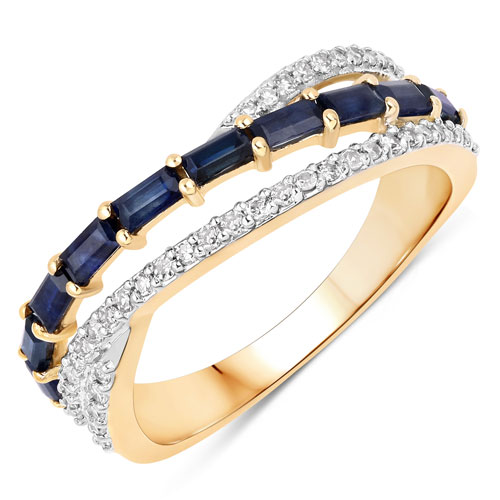 Sapphire-1.22 Carat Genuine Blue Sapphire and White Diamond 10K Yellow Gold Ring