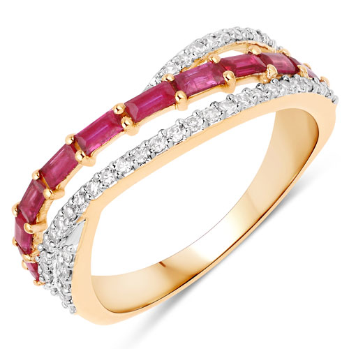 Ruby-0.72 Carat Genuine Lead Free Ruby and White Diamond 10K Yellow Gold Ring