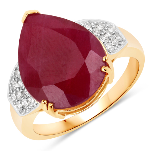 Ruby-9.02 Carat Genuine Ruby and White Diamond 14K Yellow Gold Ring