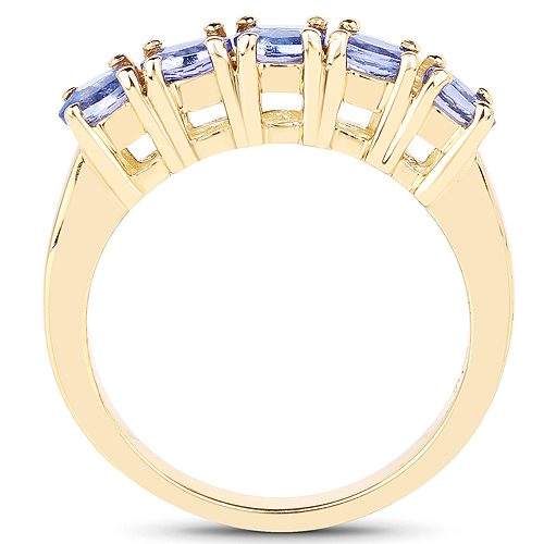 14K Yellow Gold Plated 0.85 Carat Genuine Tanzanite .925 Sterling Silver Ring