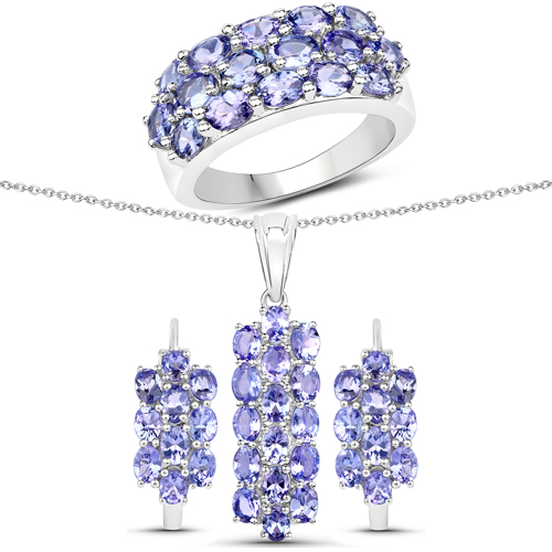 Tanzanite-8.84 Carat Genuine Tanzanite .925 Sterling Silver 3 Piece Jewelry Set (Ring, Earrings, and Pendant w/ Chain)