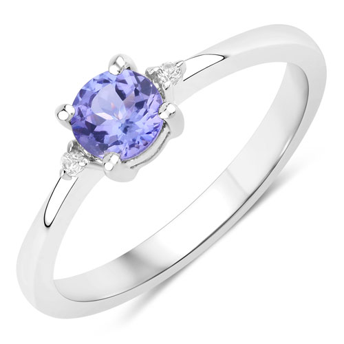 Tanzanite-0.51 Carat Genuine Tanzanite and Created White Sapphire .925 Sterling Silver Ring