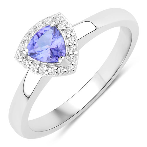 Tanzanite-0.52 Carat Genuine Tanzanite and Created White Sapphire .925 Sterling Silver Ring