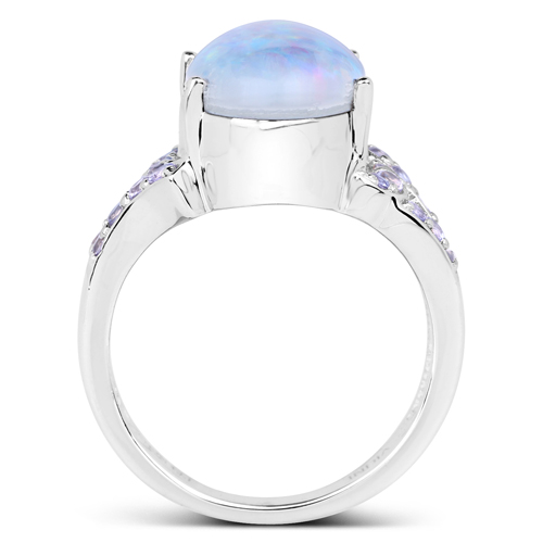4.12 Carat Genuine Triplet Opal and Tanzanite .925 Sterling Silver Ring