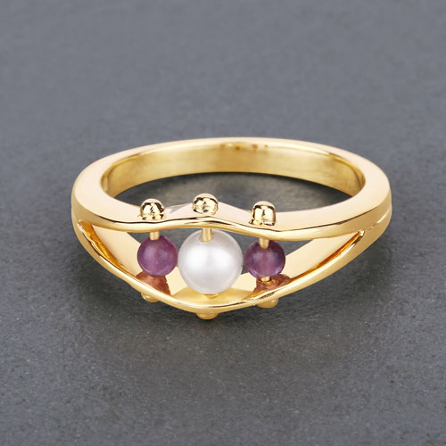 1.80 Carat Genuine Pearl and Amethyst .925 Sterling Silver Ring